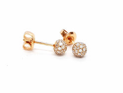 Boucles d'oreilles Puces boules pavées diamants en or rose - Castafiore