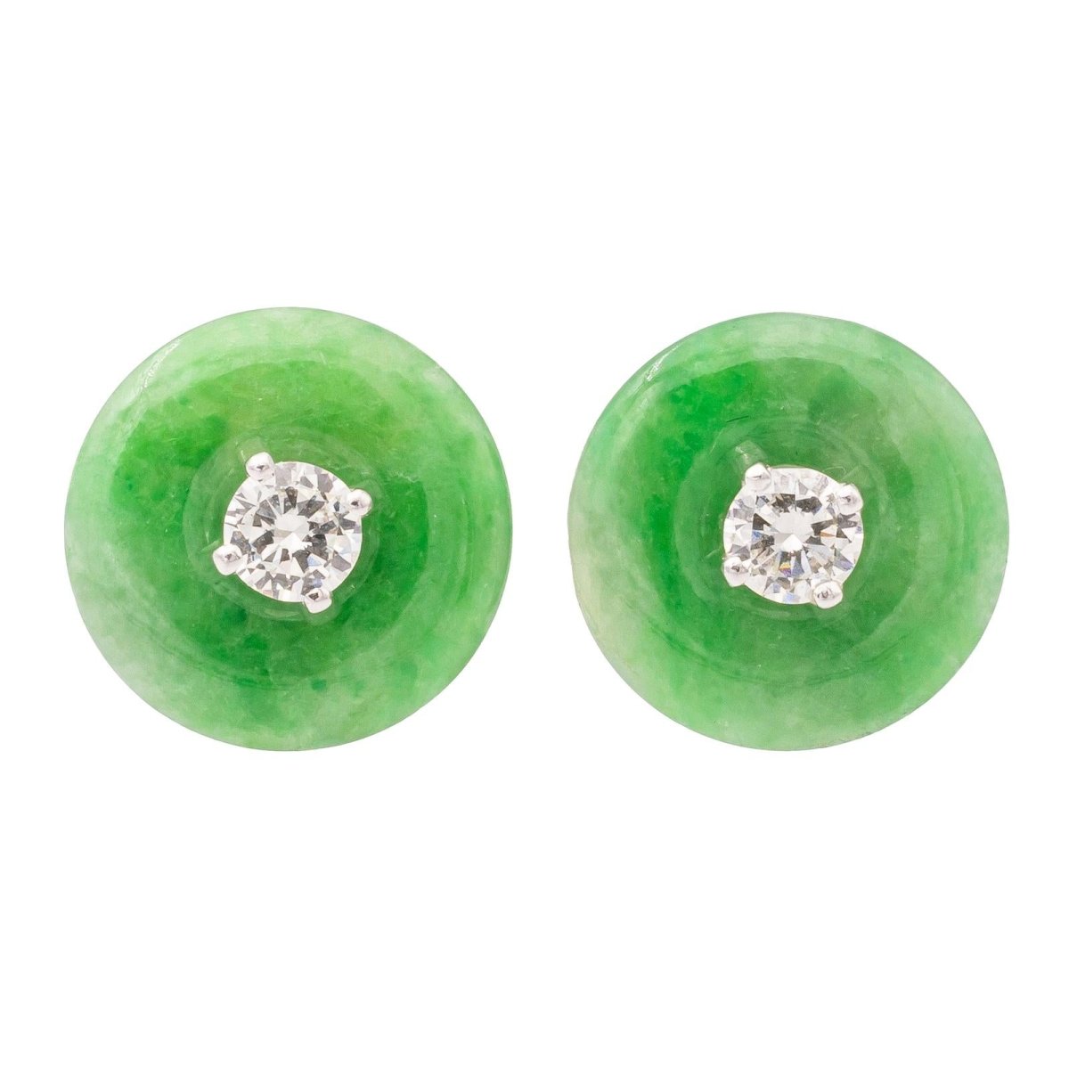 Boucles d'oreilles Puces en or blanc, jades jadéite et diamants - Castafiore
