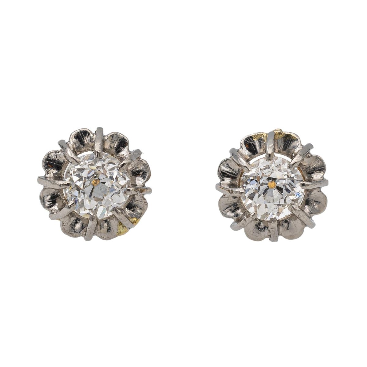 Boucles d'oreilles Puces en or jaune, or blanc et diamant - Castafiore