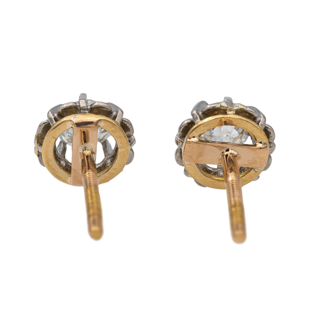 Boucles d'oreilles Puces en or jaune, or blanc et diamant - Castafiore