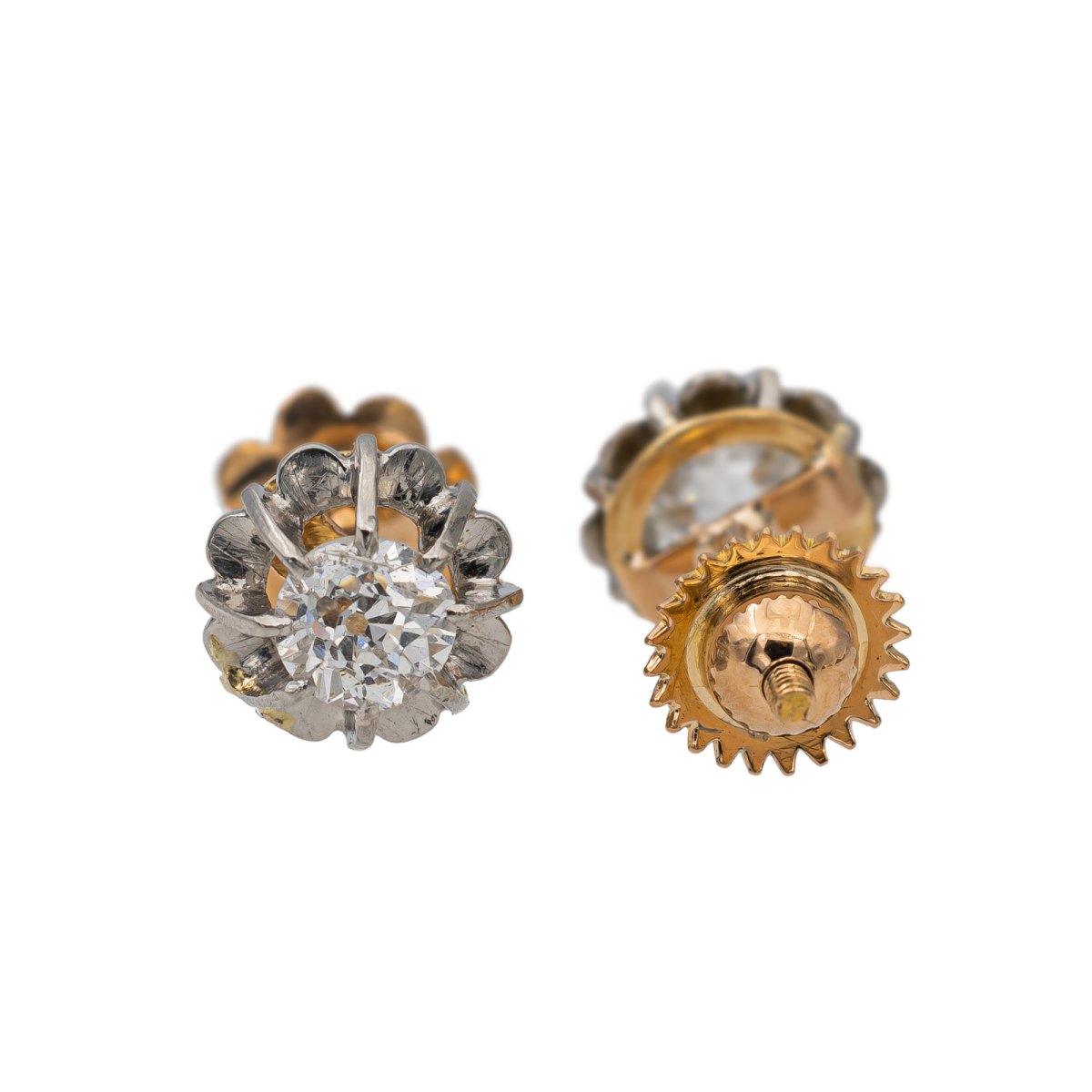 Boucles d'oreilles Puces en or jaune, or blanc et diamant - Castafiore