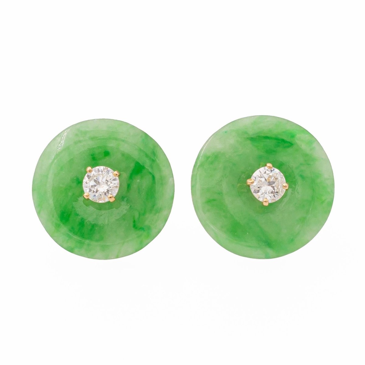 Boucles d'oreilles Puces en or jaunes, jades jadéite et diamants - Castafiore
