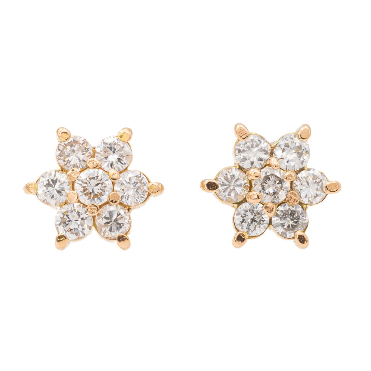 Boucles d'oreilles Puces fleurs en or jaune et diamants - Castafiore