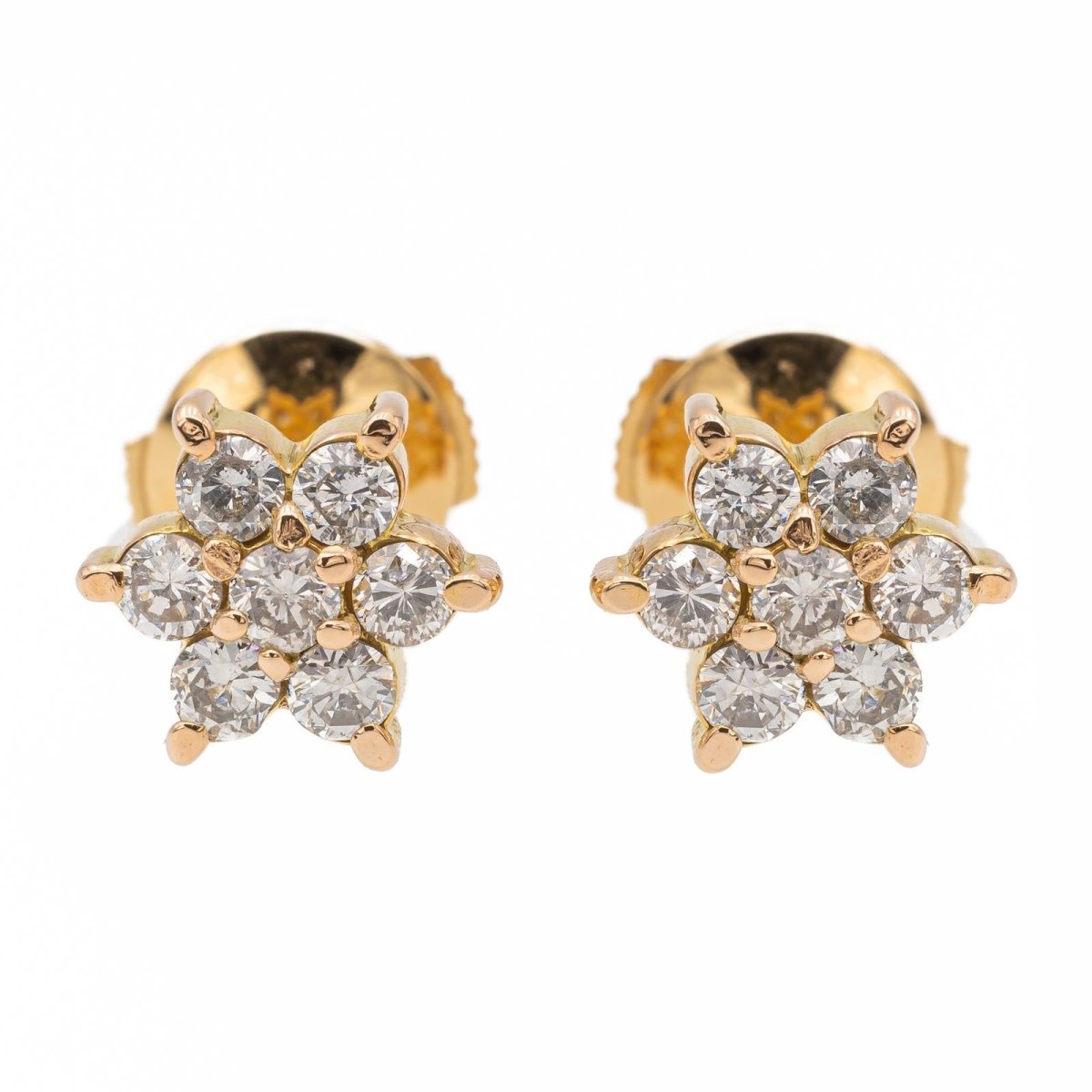 Boucles d'oreilles Puces fleurs en or jaune et diamants - Castafiore