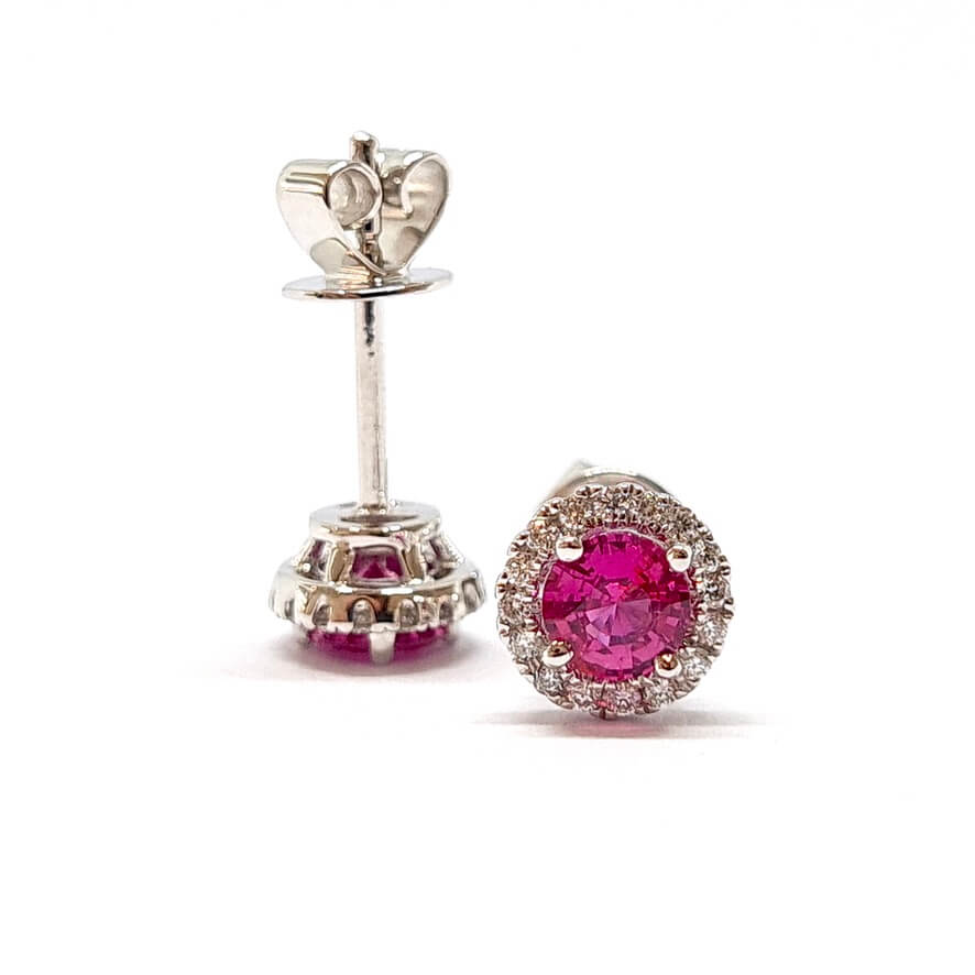 Boucles d’oreilles rubis rose diamants or blanc 18 carats - Castafiore