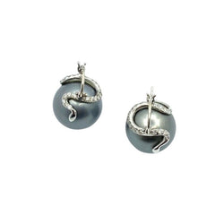 Boucles d'oreilles Serpent en or blanc et perles grises - Castafiore