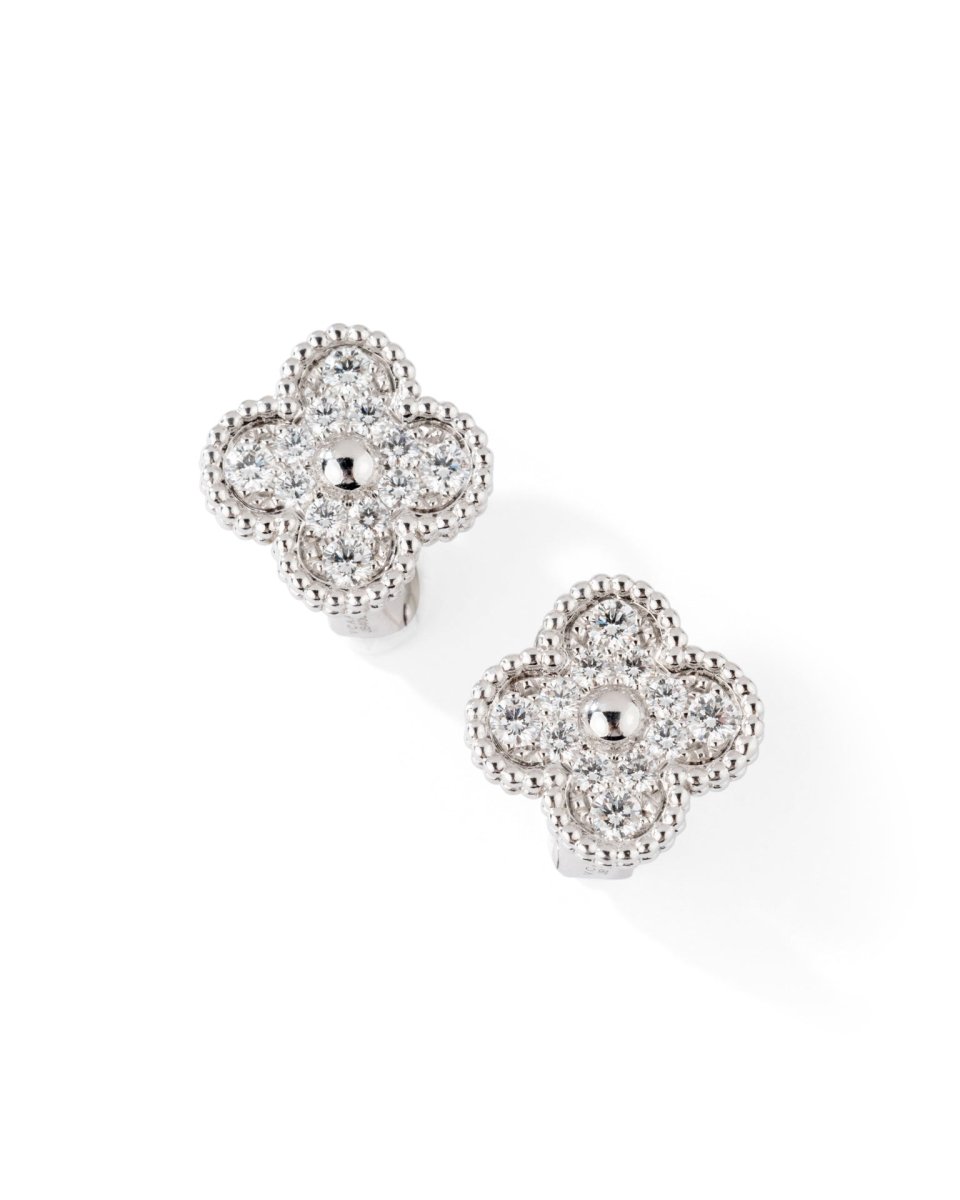 Boucles d'oreilles VAN CLEEF & ARPELS "Vintage Alhambra" en or blanc et diamant - Castafiore