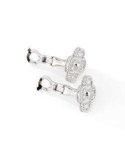 Boucles d'oreilles VAN CLEEF & ARPELS "Vintage Alhambra" en or blanc et diamant - Castafiore