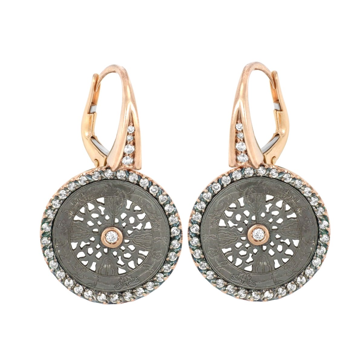 Boucles d'oreilles Vehoeven Alesia Or Rose, Argent et Diamants - Castafiore