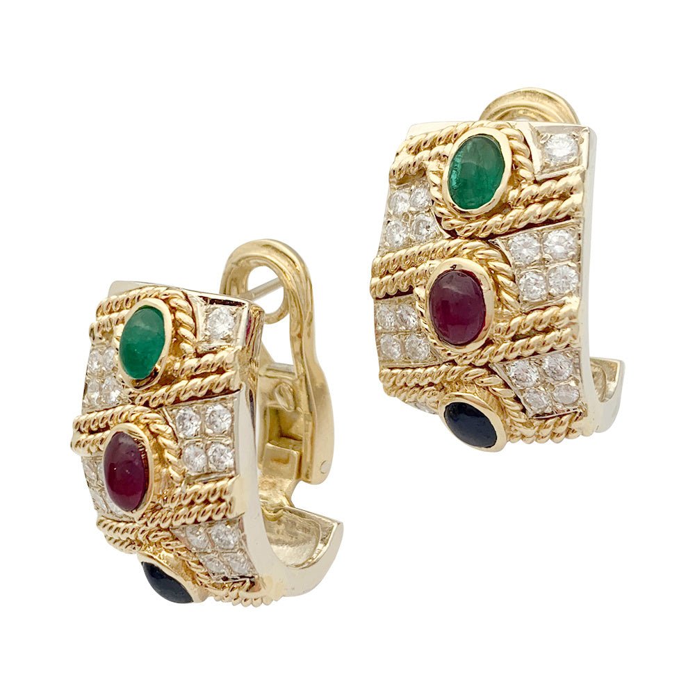 Boucles d'oreilles vintage, deux ors, pierres précieuses - Castafiore