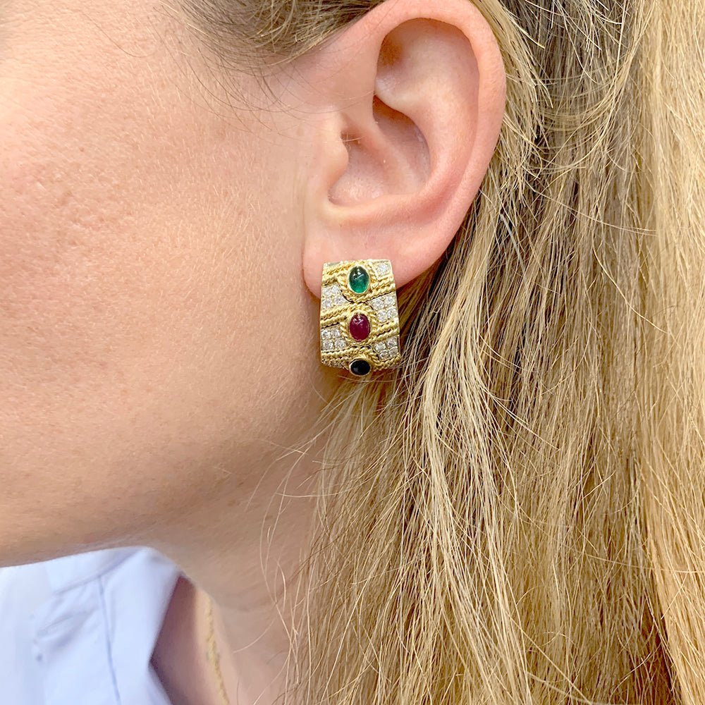 Boucles d'oreilles vintage, deux ors, pierres précieuses - Castafiore
