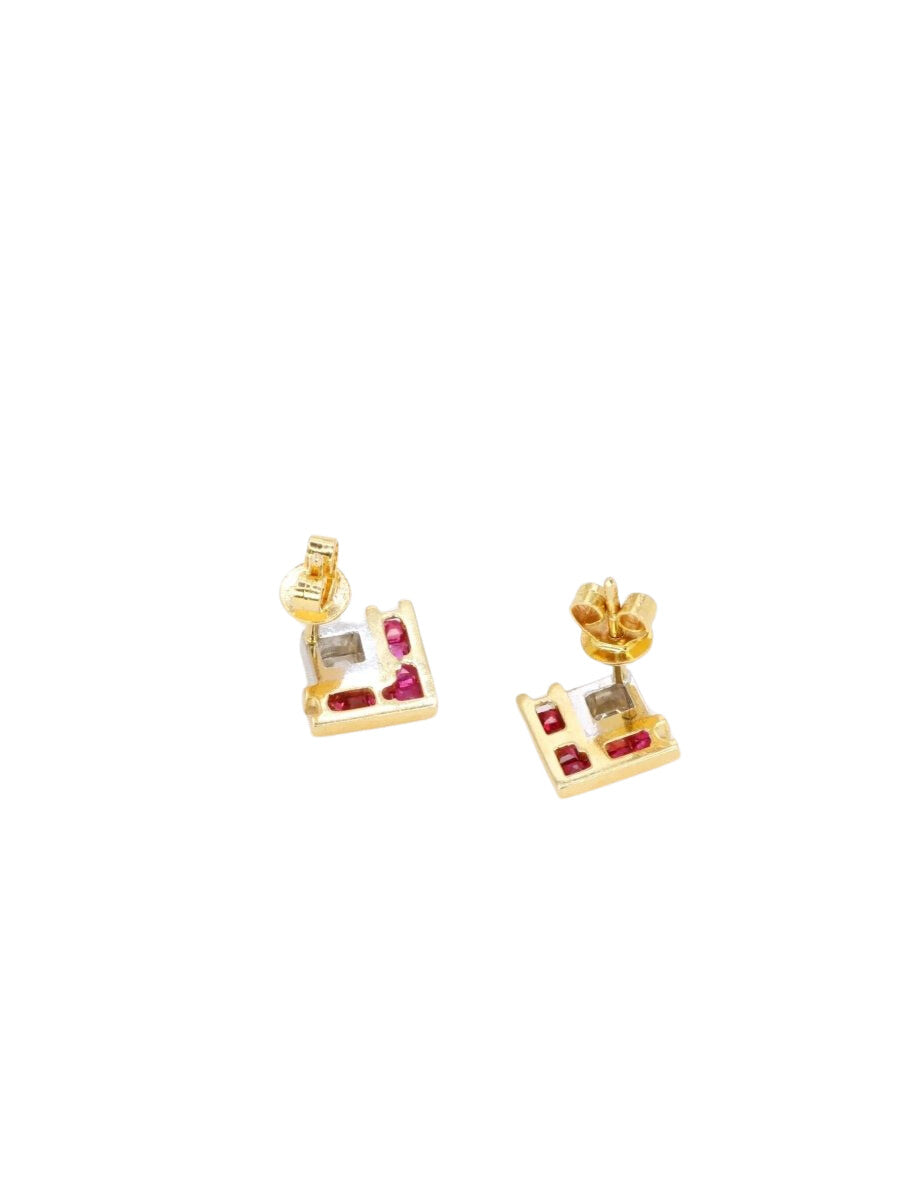 Boucles d’oreilles vintage diamants taille émeraude et rubis calibrés - Castafiore