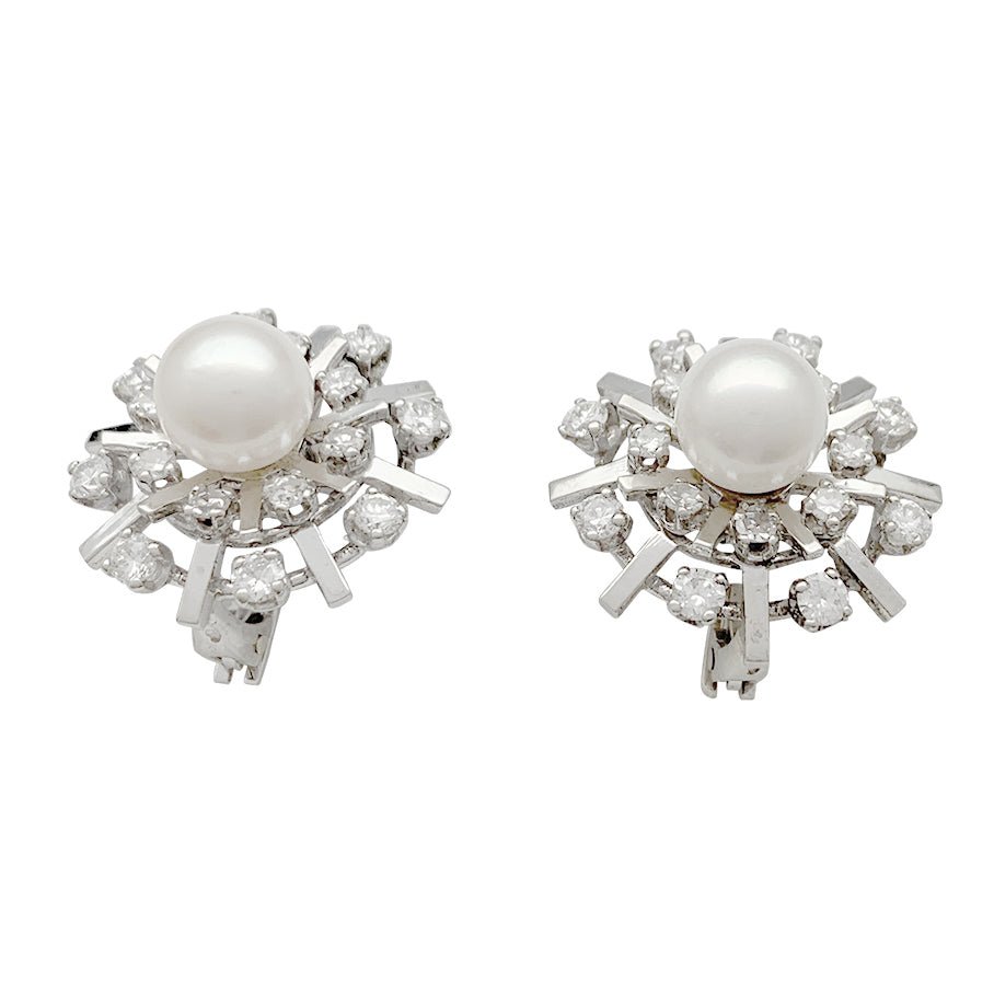 Boucles d'oreilles vintage or blanc, diamants, perles - Castafiore