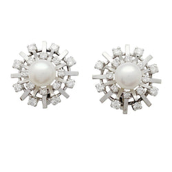 Boucles d'oreilles vintage or blanc, diamants, perles - Castafiore