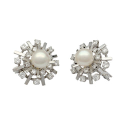 Boucles d'oreilles vintage or blanc, diamants, perles - Castafiore
