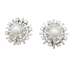 Boucles d'oreilles vintage or blanc, diamants, perles - Castafiore