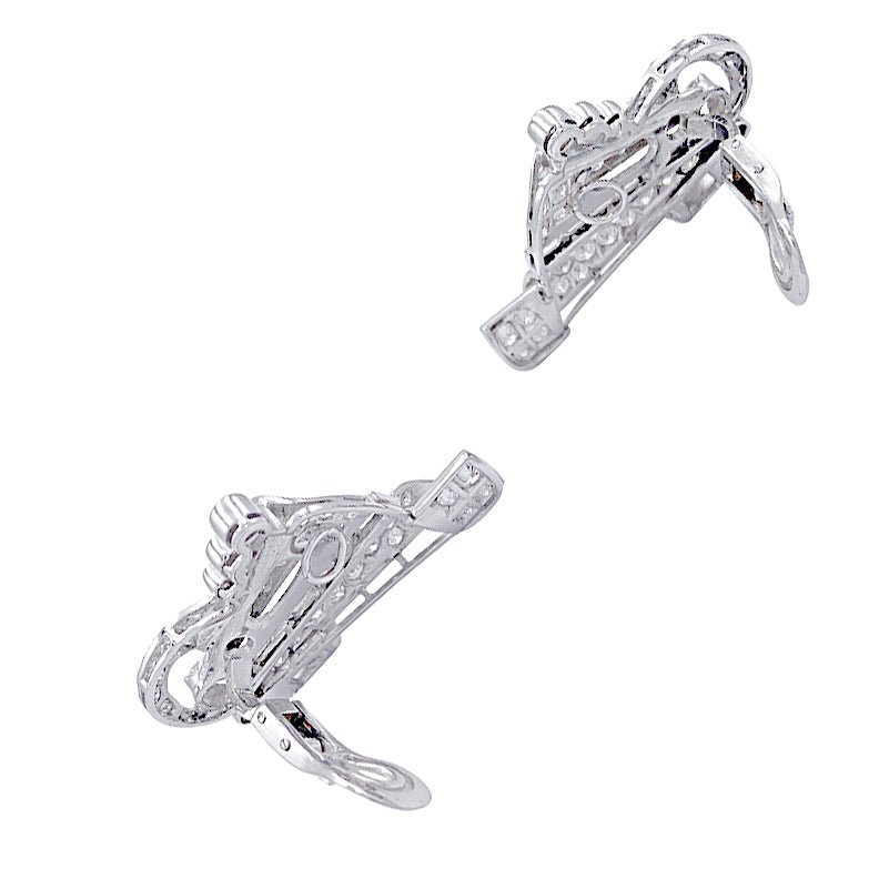 Boucles d'oreilles vintage, or blanc, platine, diamants - Castafiore