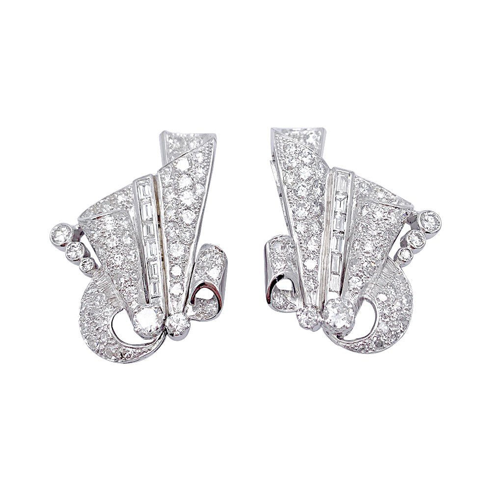 Boucles d'oreilles vintage, or blanc, platine, diamants - Castafiore