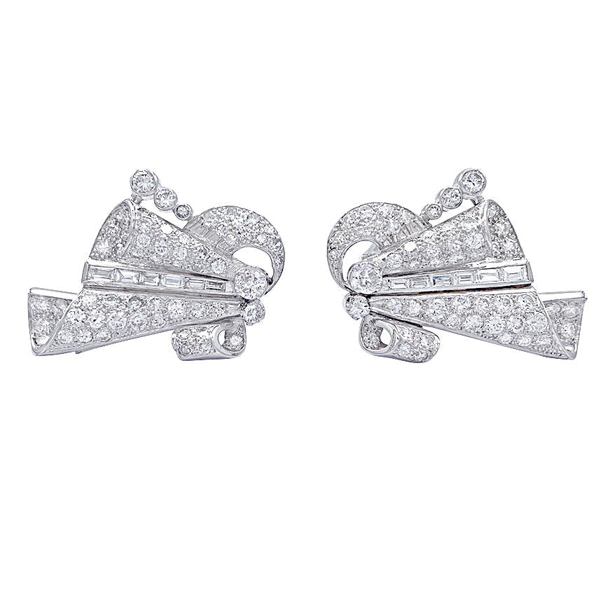 Boucles d'oreilles vintage, or blanc, platine, diamants - Castafiore
