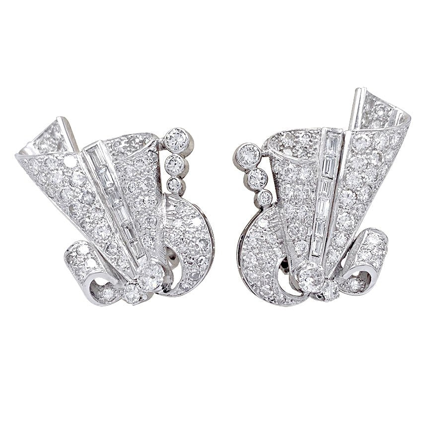 Boucles d'oreilles vintage, or blanc, platine, diamants - Castafiore