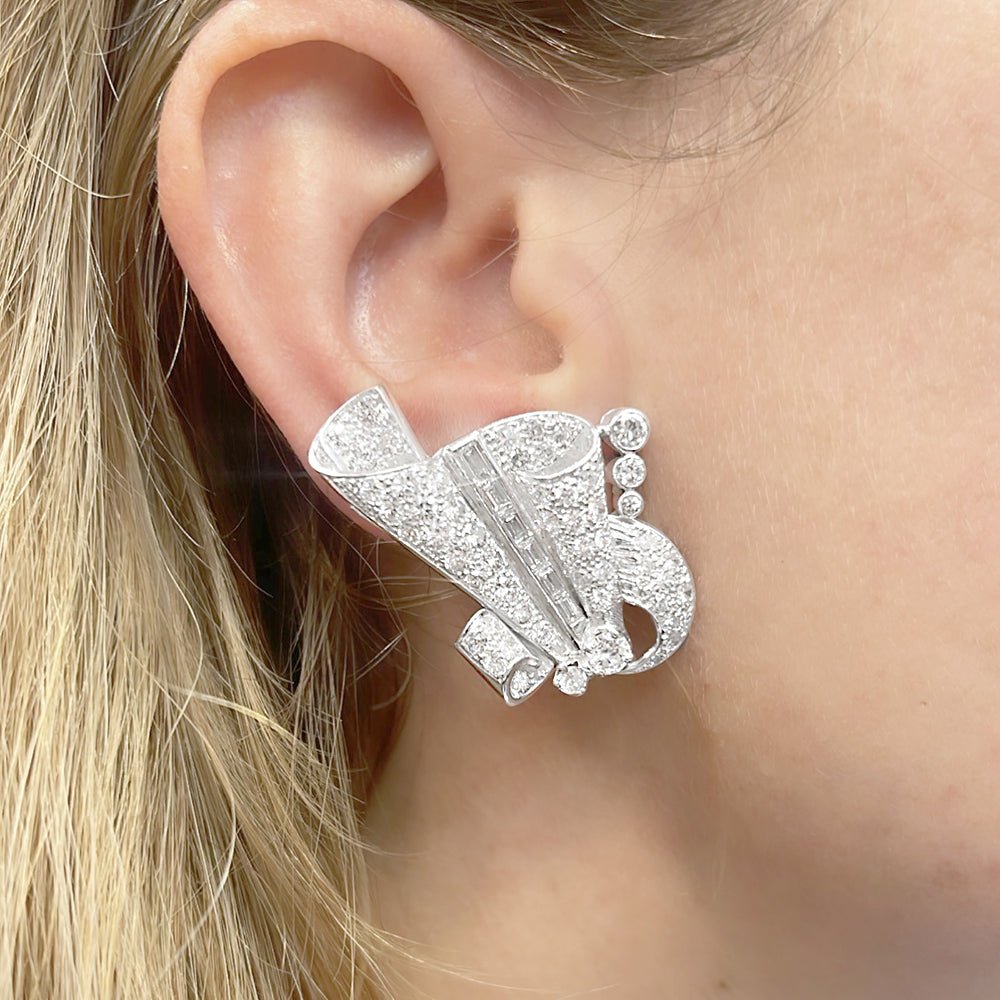 Boucles d'oreilles vintage, or blanc, platine, diamants - Castafiore