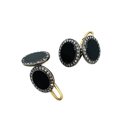 Boutons de manchette 1910 en or, argent, onyx et diamants - Castafiore