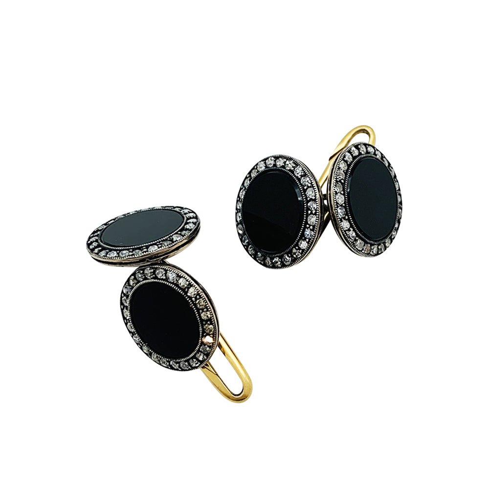 Boutons de manchette 1910 en or, argent, onyx et diamants - Castafiore