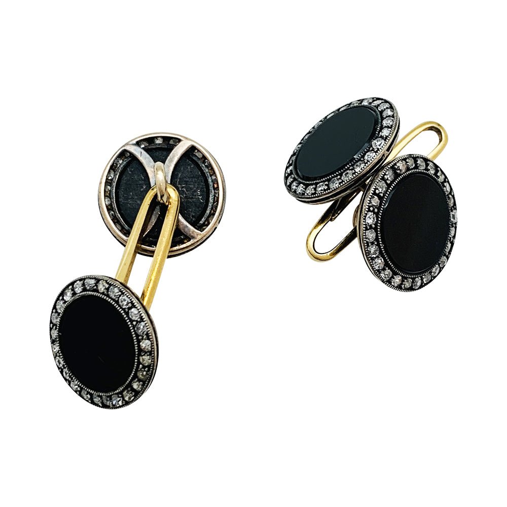 Boutons de manchette 1910 en or, argent, onyx et diamants - Castafiore