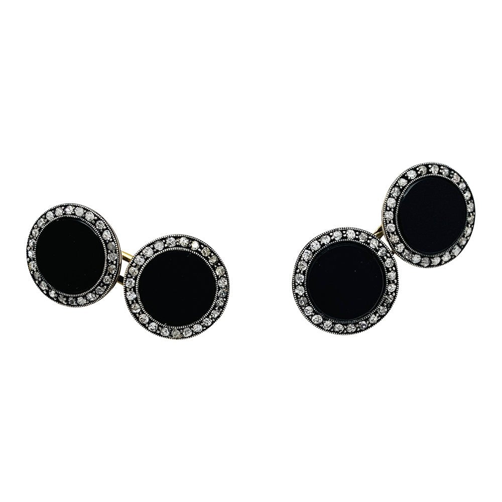 Boutons de manchette 1910 en or, argent, onyx et diamants - Castafiore