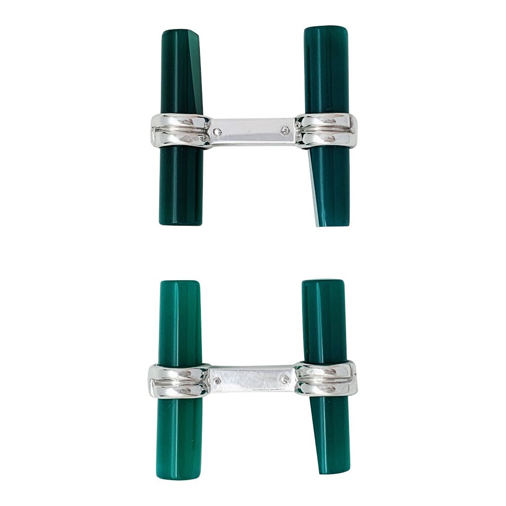 Boutons de manchette BOUCHERON en or blanc, agate verte et onyx - Castafiore