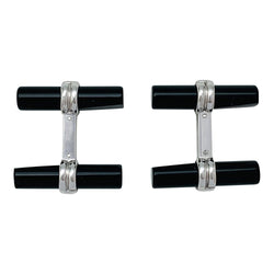 Boutons de manchette BOUCHERON en or blanc, agate verte et onyx - Castafiore