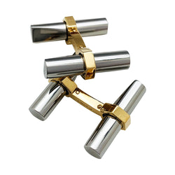 Boutons de manchette CARTIER en or jaune, acier et onyx - Castafiore