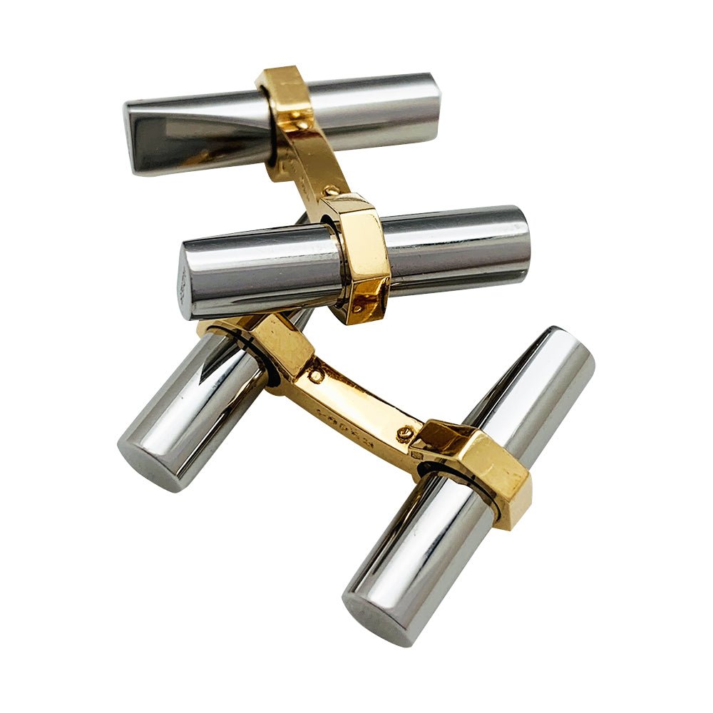 Boutons de manchette CARTIER en or jaune, acier et onyx - Castafiore