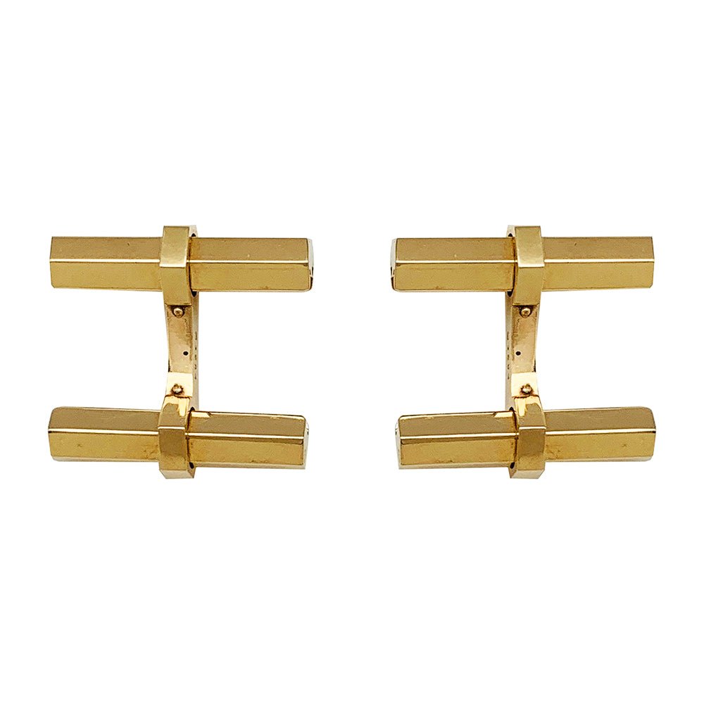 Boutons de manchette CARTIER en or jaune, acier et onyx - Castafiore