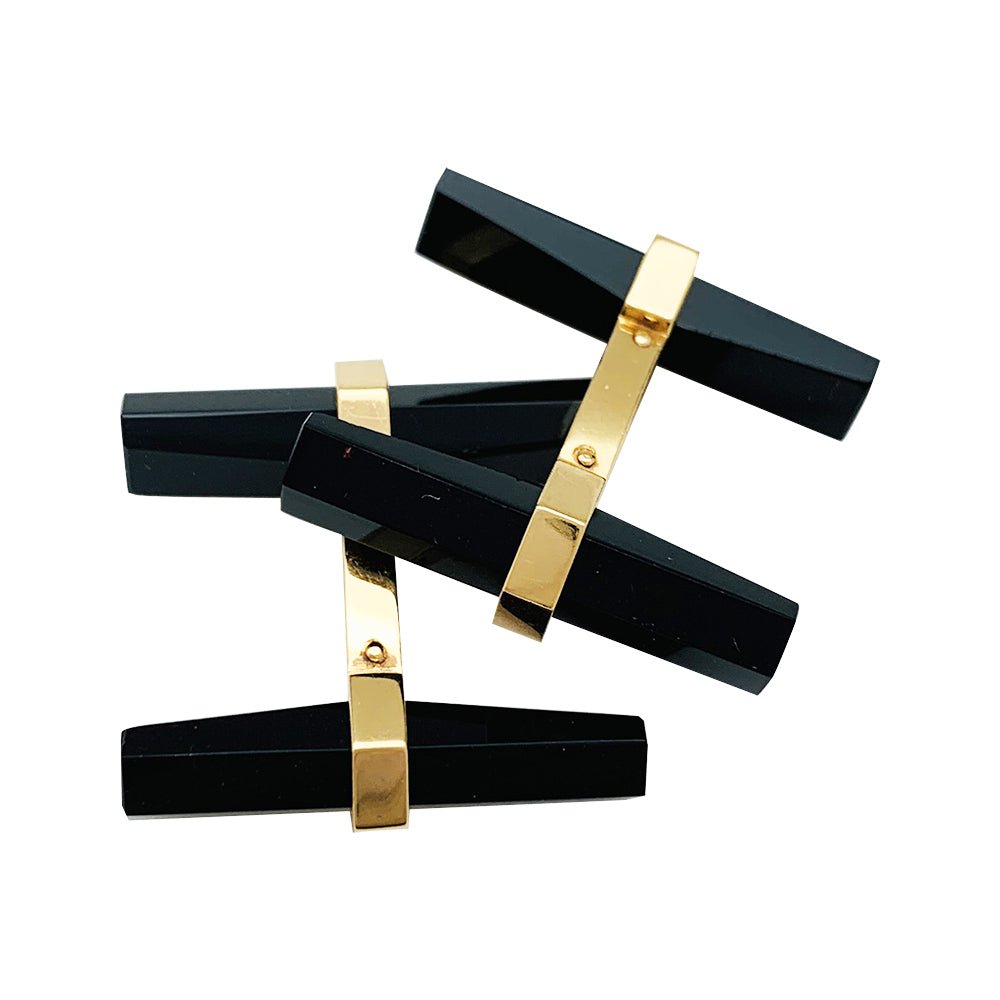 Boutons de manchette CARTIER en or jaune, acier et onyx - Castafiore