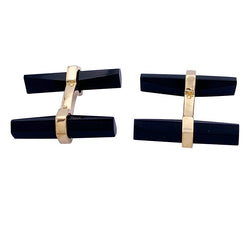 Boutons de manchette Cartier en or jaune, acier, onyx et aventurine - Castafiore