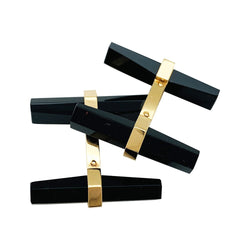 Boutons de manchette Cartier en or jaune, acier, onyx et aventurine - Castafiore