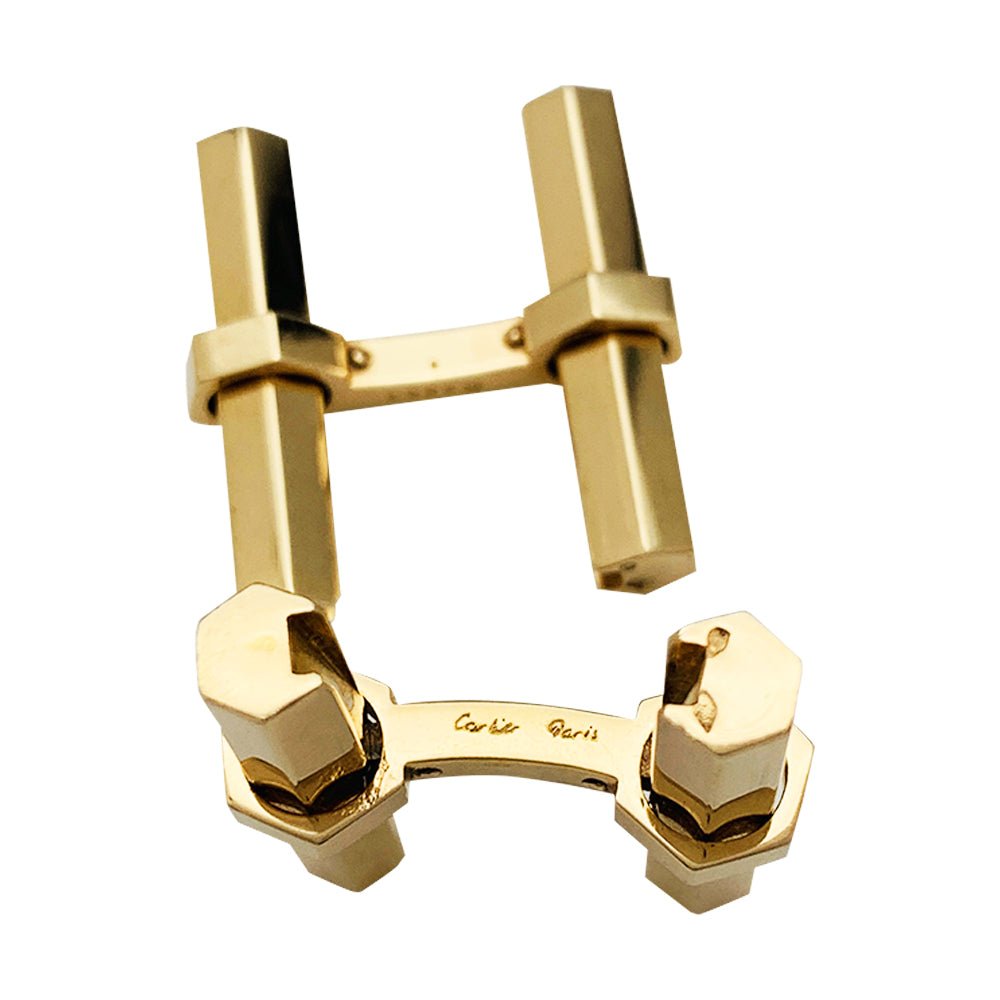 Boutons de manchette Cartier en or jaune, acier, onyx et aventurine - Castafiore