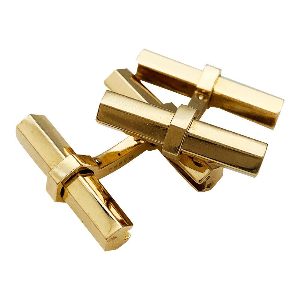 Boutons de manchette Cartier en or jaune, acier, onyx et aventurine - Castafiore