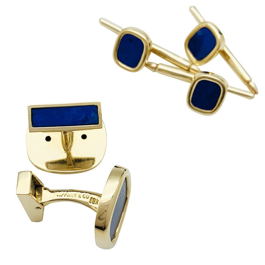 Boutons de manchette et de col TIFFANY & CO. , or et lapis lazuli - Castafiore