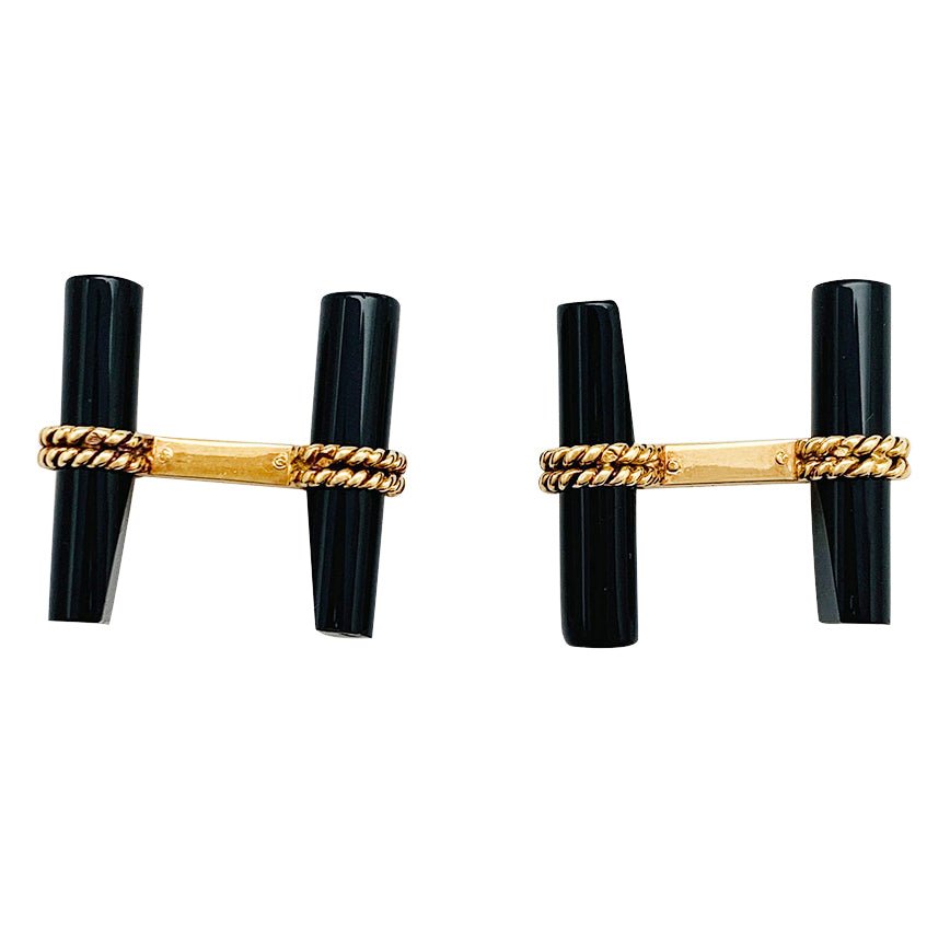 Boutons de manchette VAN CLEEF & ARPELS en or jaune et onyx - Castafiore