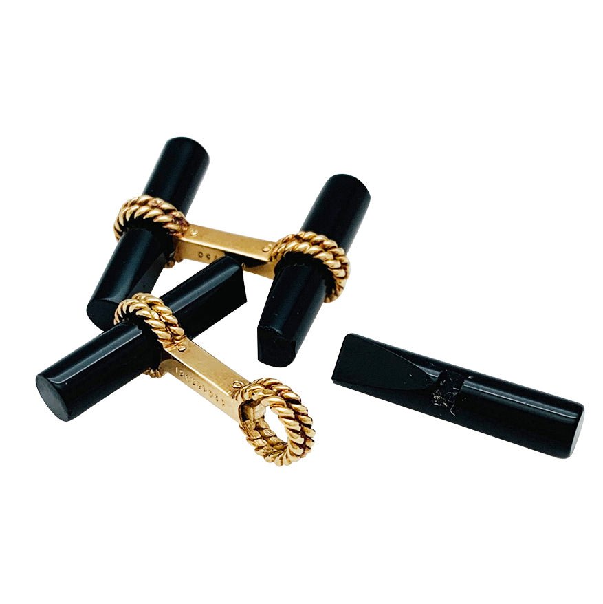 Boutons de manchette VAN CLEEF & ARPELS en or jaune et onyx - Castafiore