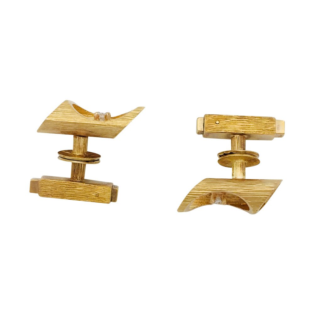 Boutons de manchettes "bambou" en or jaune et diamants, 1970 - Castafiore