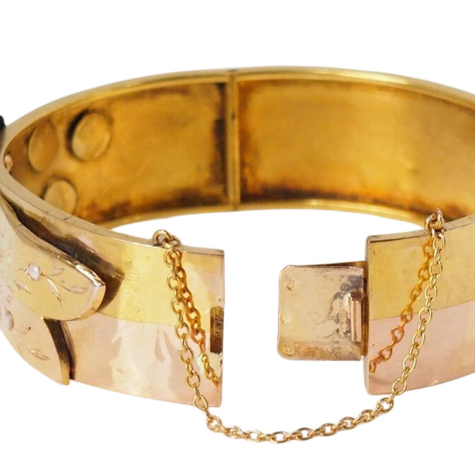 Bracelet ancien Napoléon III en or rose et jaune, et perles fines - Castafiore