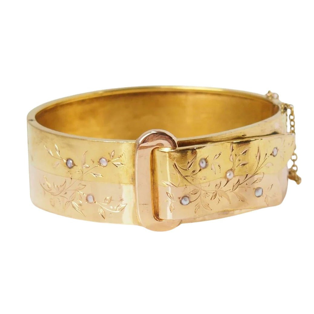 Bracelet ancien Napoléon III en or rose et jaune, et perles fines - Castafiore