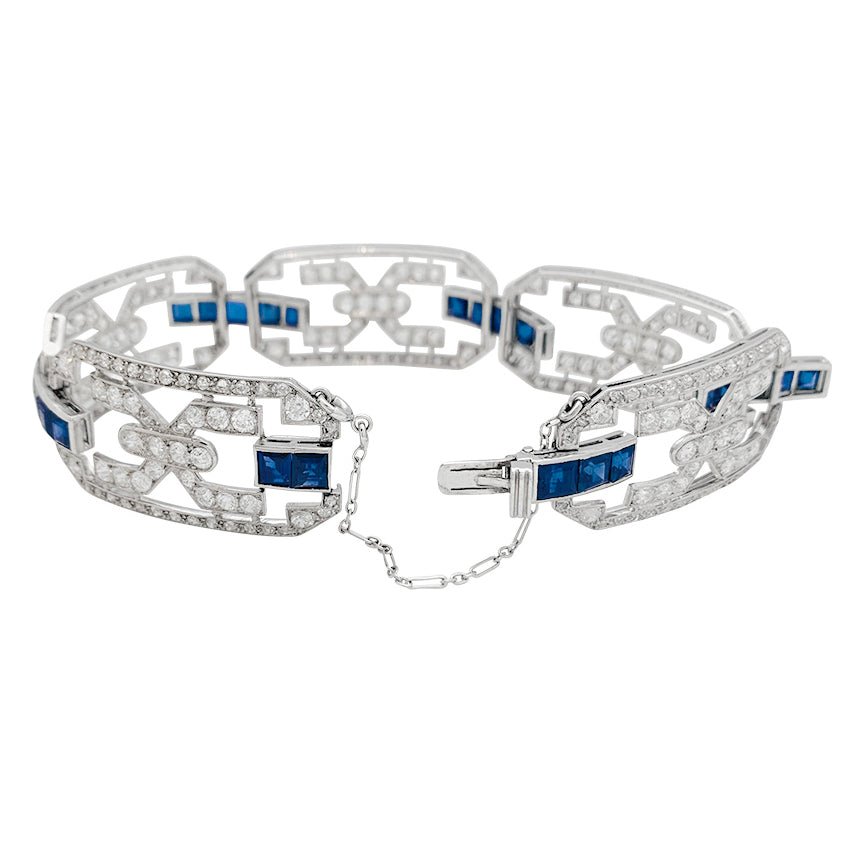 Bracelet Art Déco en platine, diamants et saphirs - Castafiore