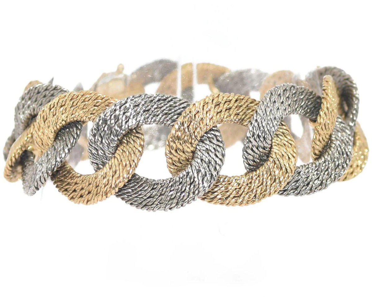 Bracelet bi-colore maille gourmette tissée Georges Lenfant - Castafiore