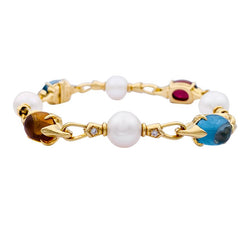 Bracelet Bulgari en or jaune, perles, pierres de couleur. - Castafiore