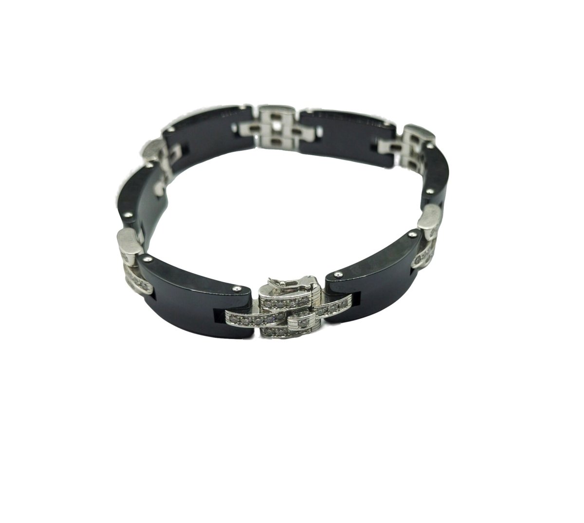 Bracelet CARTIER "panthère" en or blanc, diamants et céramique noire - Castafiore