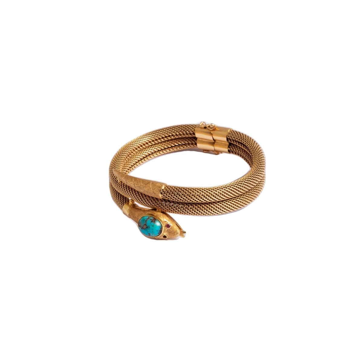 Bracelet double tubogas en or jaune et turquoise - Castafiore